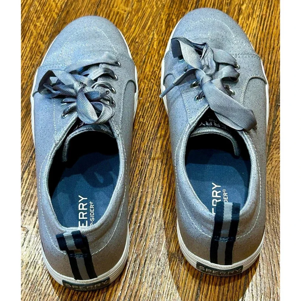Sperry Top Sider Crest Vibe Lace Up Low Top Sneakers Gray Sparkle Canvas - SZ 6M